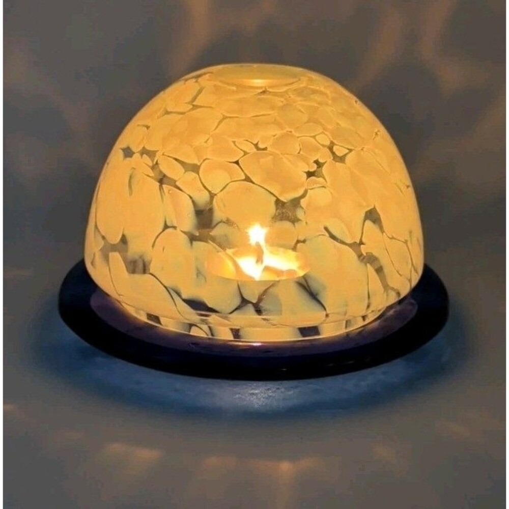 Vtg Art Glass Fairy Lamp Cobalt Hand Blown Dome